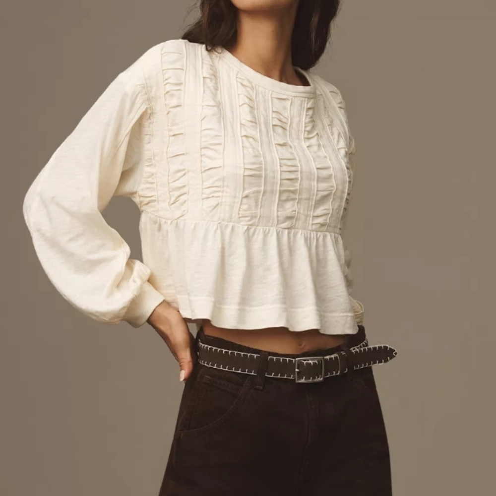 Anthropologie PILCRO babydoll top Ivory Size XS Oversized Fit